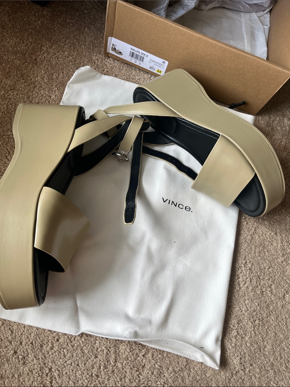 Vince Beige and Black Platform Slingback Sandals - Picture 2 of 4